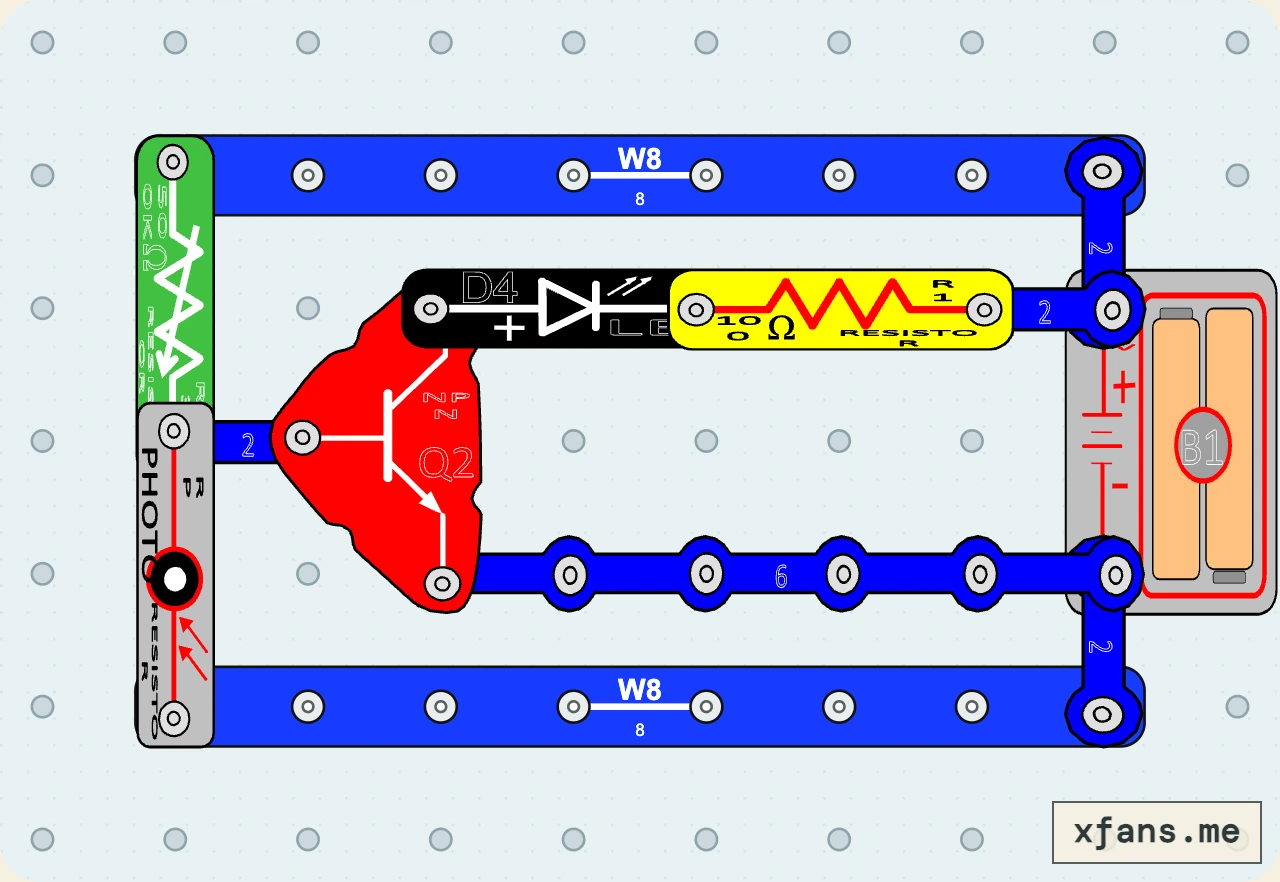 Adjustable Night-Light Threshold final circuit diagram with labeled electronic components