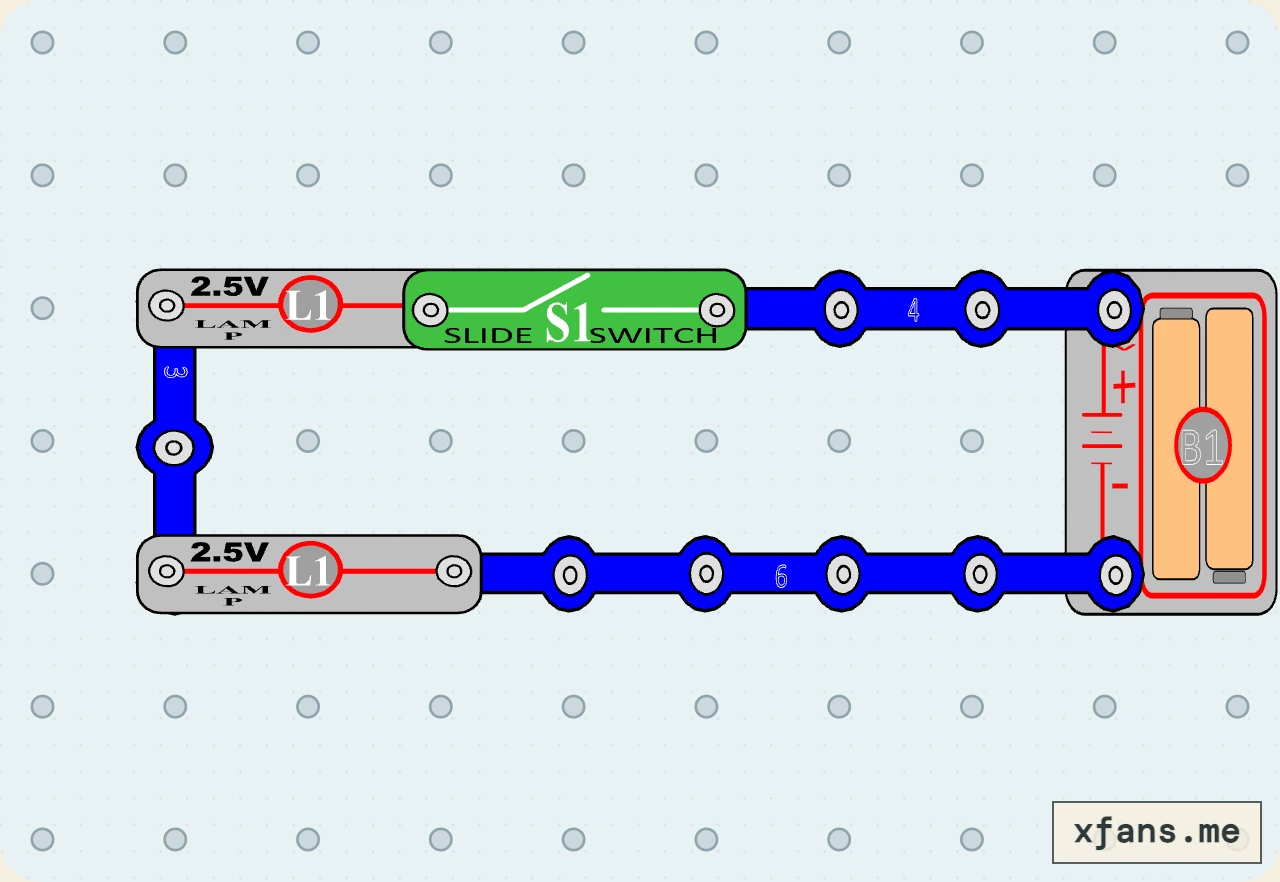 Two Lamps in Parallel final circuit diagram with labeled electronic components
