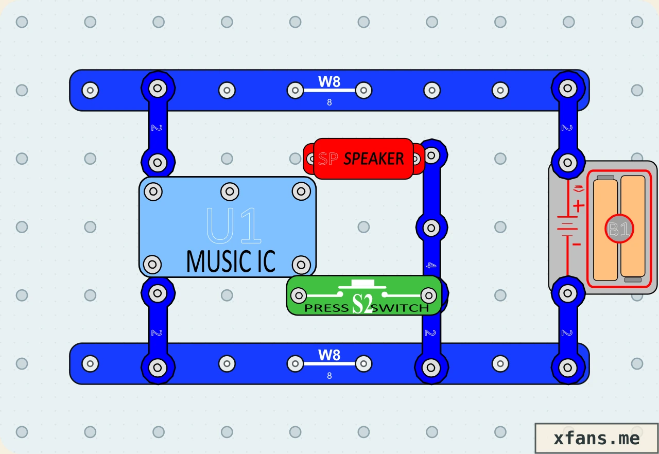 Musical Doorbell final circuit diagram with labeled electronic components