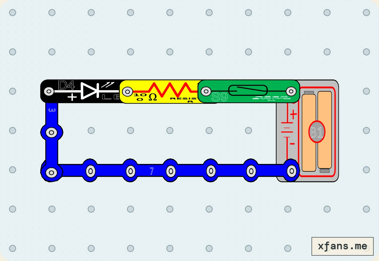 Reed Switch LED final circuit diagram with labeled electronic components