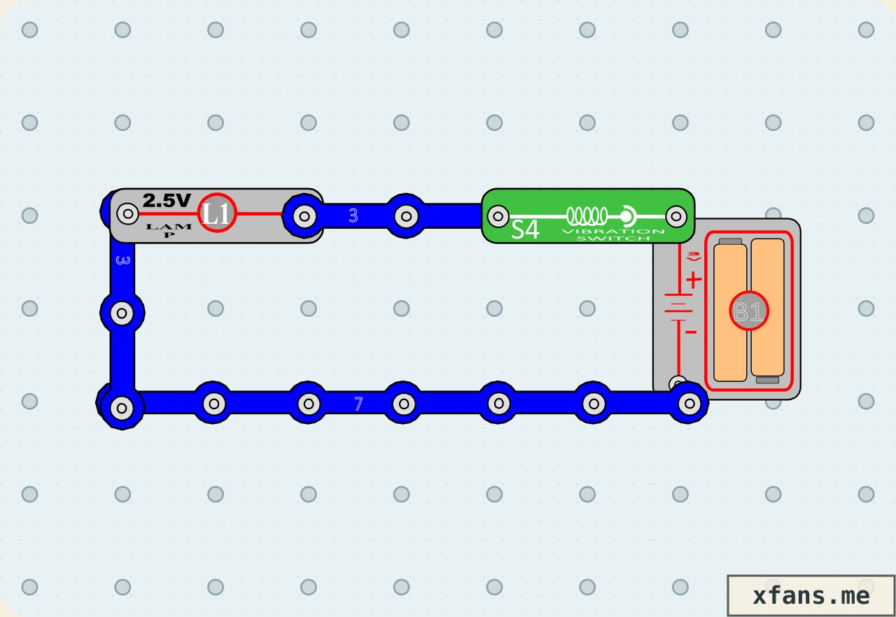 Vibration-Activated Lamp final circuit diagram with labeled electronic components